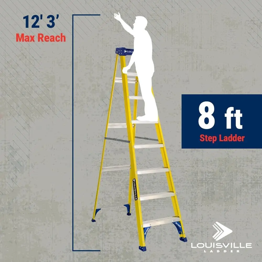 8-Foot Fiberglass Step Ladder, 250-Pound Load Capacity, Type I, FS2008