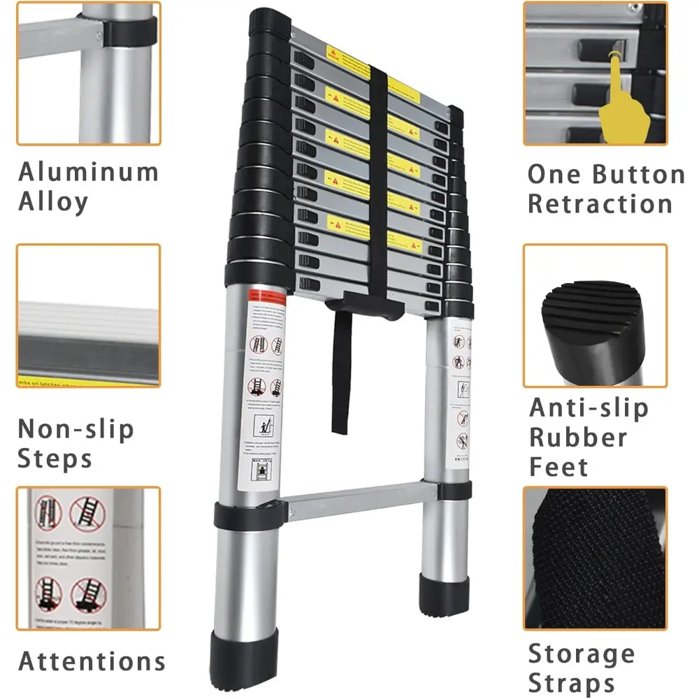Telescoping Extension Ladder 14.5 FT, Folding Telescopic Aluminum Ladders, Lightweight Collapsible Ladder Step for RV Roof Attic