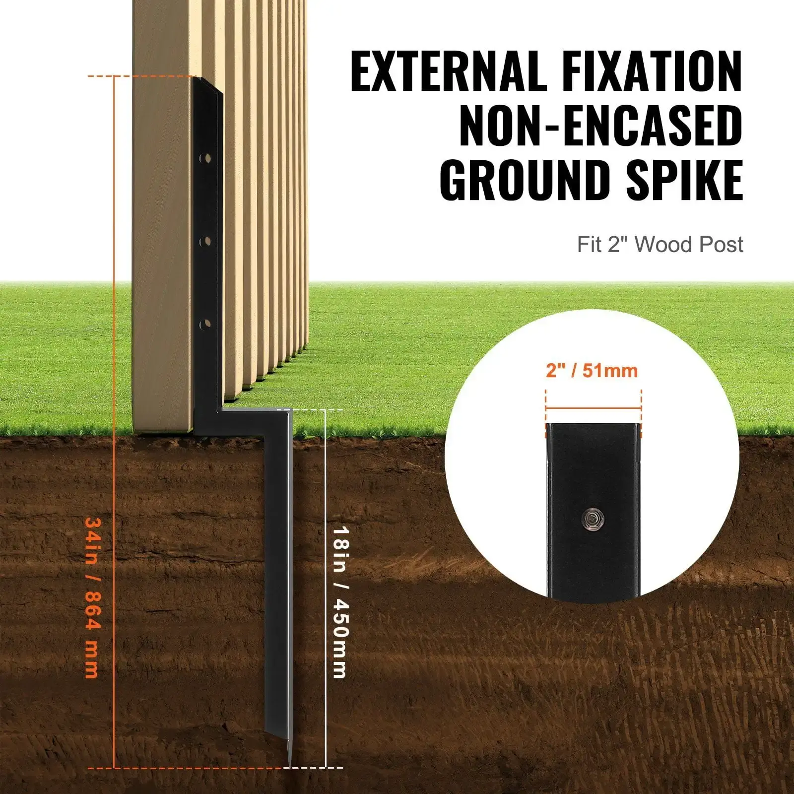 Fence Post Anchor Repair Kit, 2 Pack Inner Diameter 2 x2 Inches Heavy Duty Steel Fence Post Support Stakes