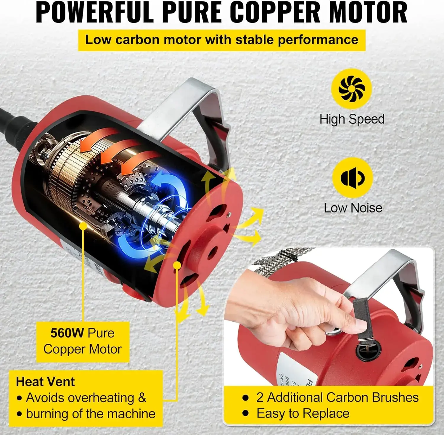 Flex Shaft Grinder 560W Rotary Tool with 1/4" 3-Jaw Chuck & Stepless Speed Foot Pedal Rotary Carver 500-25000RPM Hanging Grindin
