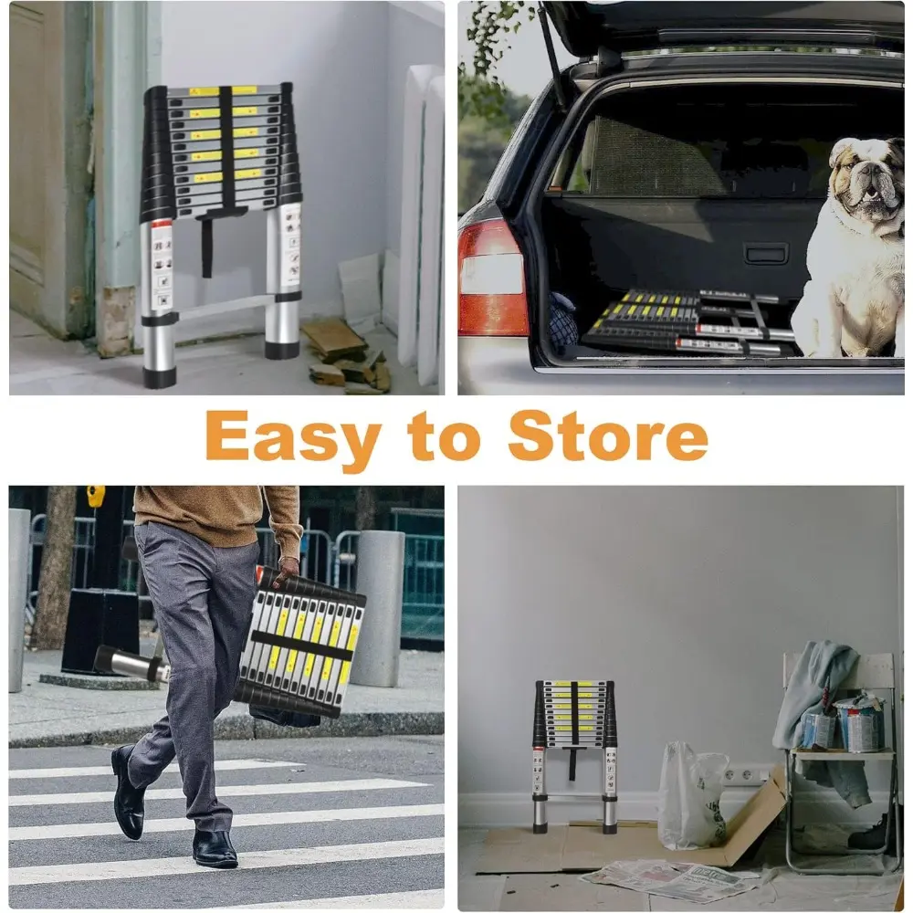 Telescoping Extension Ladder 14.5 FT, Folding Telescopic Aluminum Ladders, Lightweight Collapsible Ladder Step for RV Roof Attic