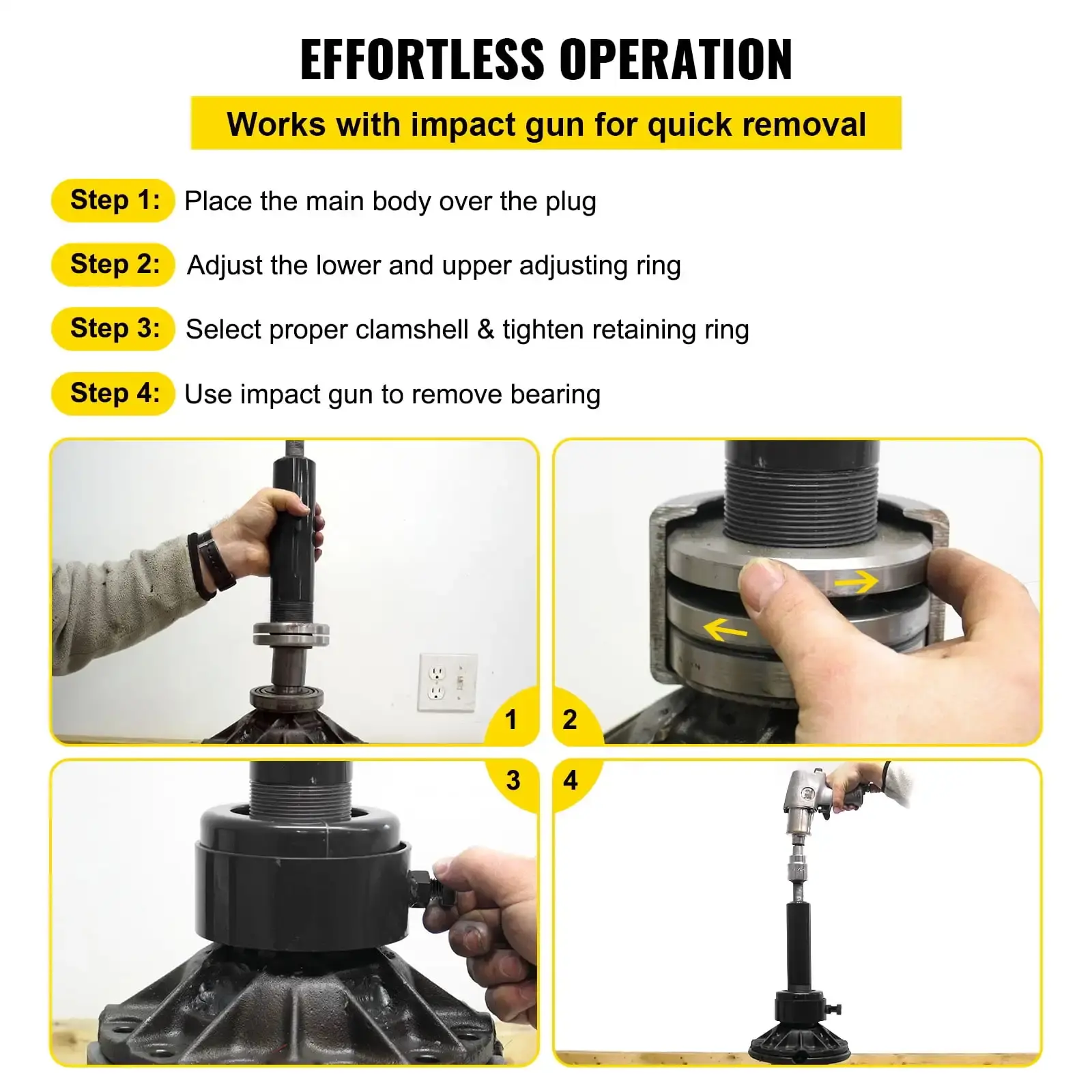 Carrier & Pinion Bearing Puller, Compatible with Dana 30, 40, 60, 70, Ford 9" Bearings, Pinion Puller Tool with 2 Clamshells
