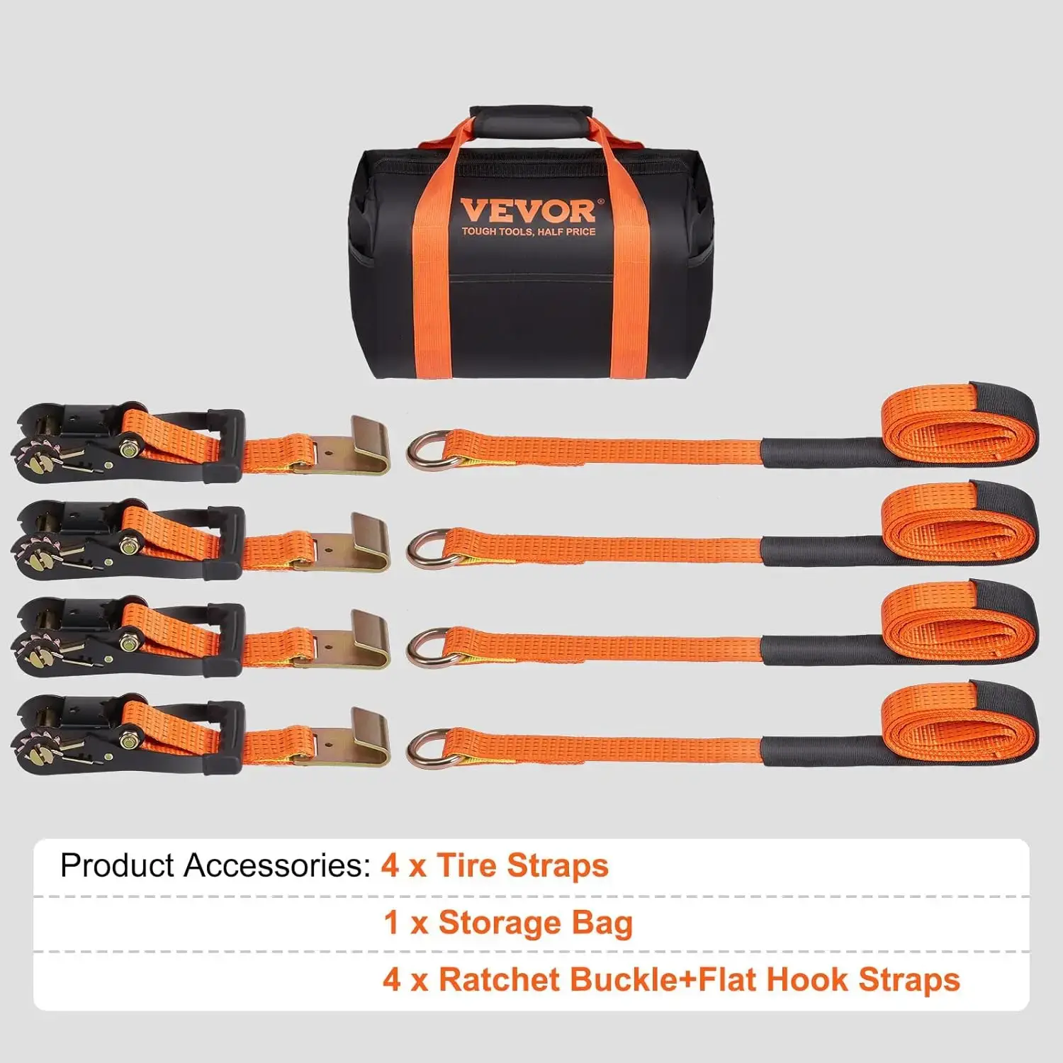 Car Tie Down Straps Kit, Lasso Style 2" x 120" Tire Straps, 5512 LBS Working Load, 11023 LBS Breaking Strength, with Flat Hooks