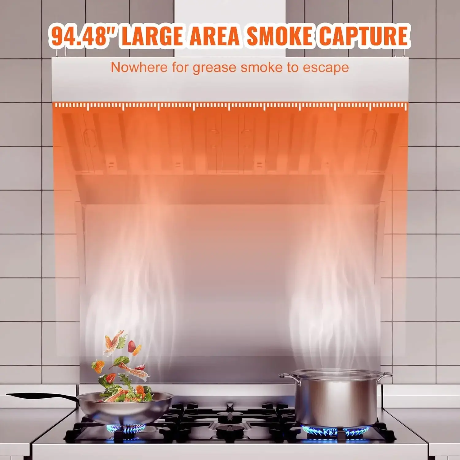 Commercial Exhaust Hood, 8FT Food Truck Hood Exhaust, 201 Stainless Steel Concession Trailer Hood with 4 Detachable