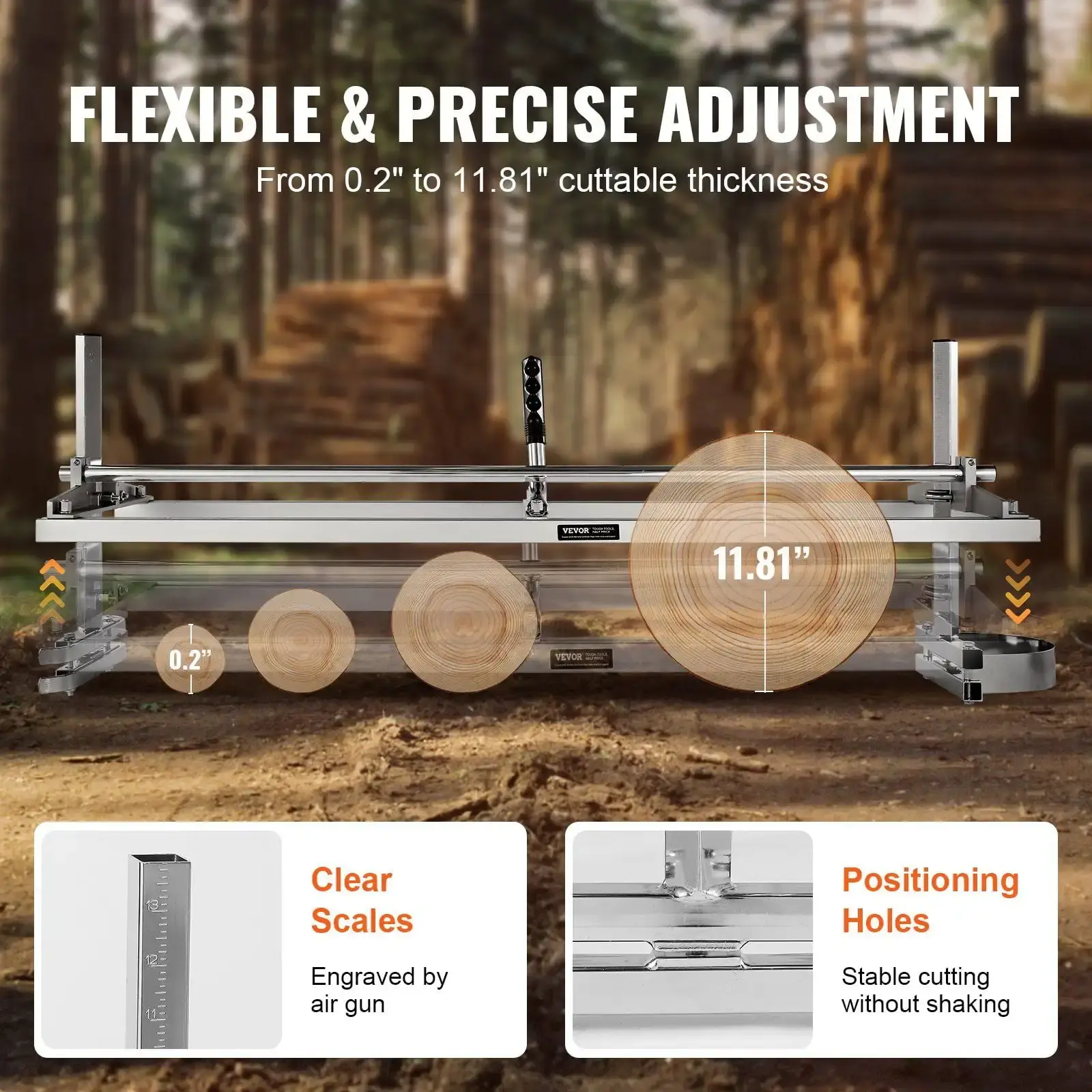 Chainsaw Mill, Portable Sawmill 14"-48" Guide Bar, Galvanized Steel Chainsaw Planking Mill with 0.2"-11.81" Cutting Thickness