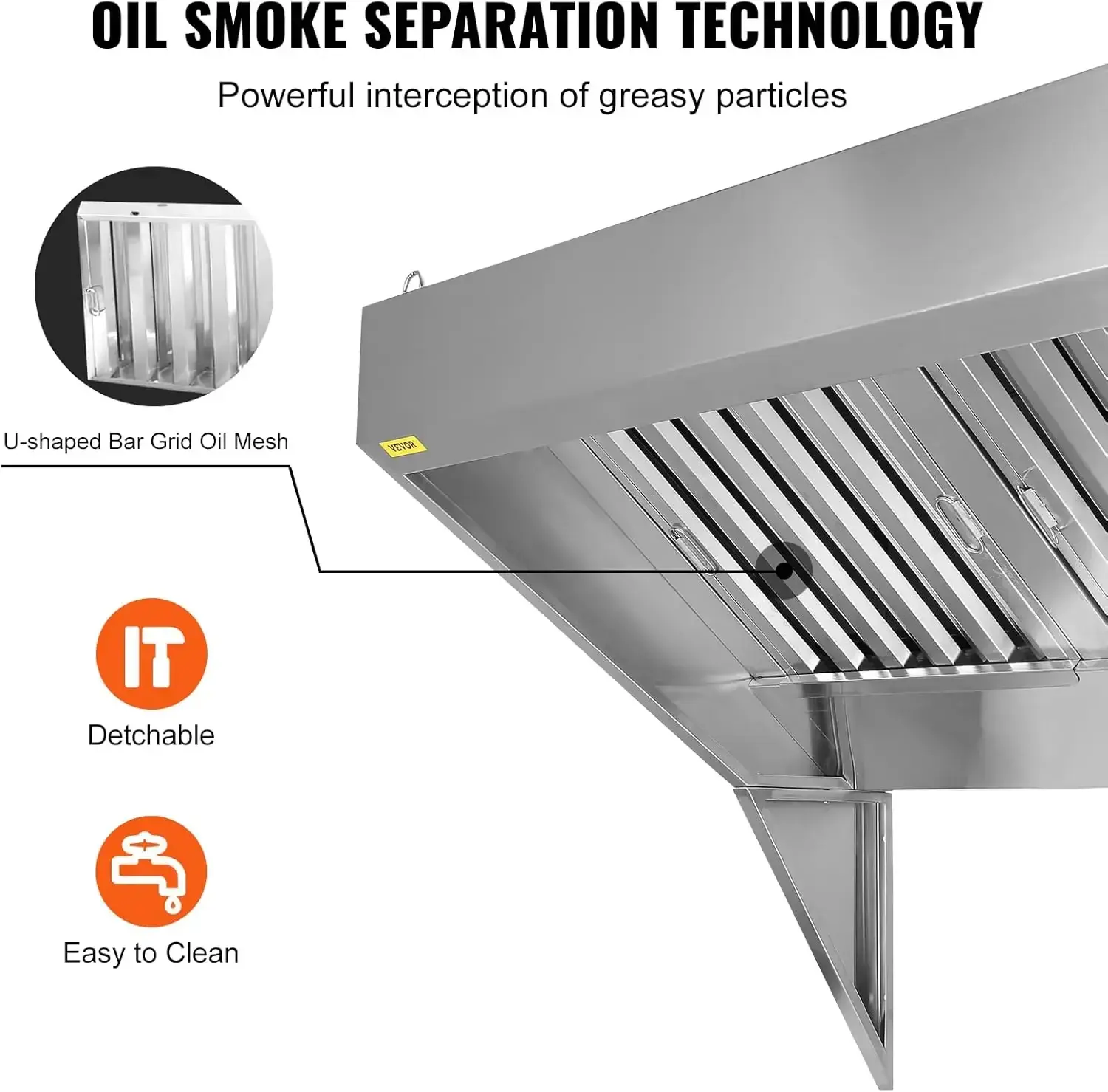 Commercial Exhaust Hood, 8FT Food Truck Hood Exhaust, 201 Stainless Steel Concession Trailer Hood with 4 Detachable