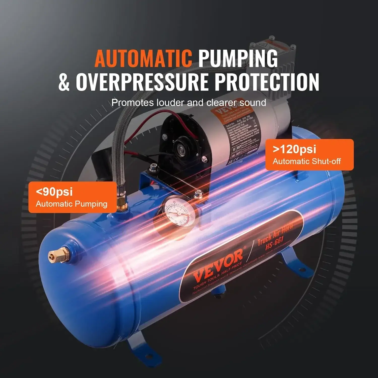 12V Air Compressor with Tank 1.6 Gallon/6 L, Train Horn Air Compressor