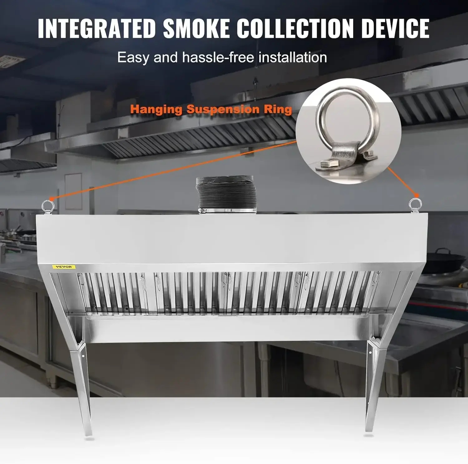 Commercial Exhaust Hood, 8FT Food Truck Hood Exhaust, 201 Stainless Steel Concession Trailer Hood with 4 Detachable