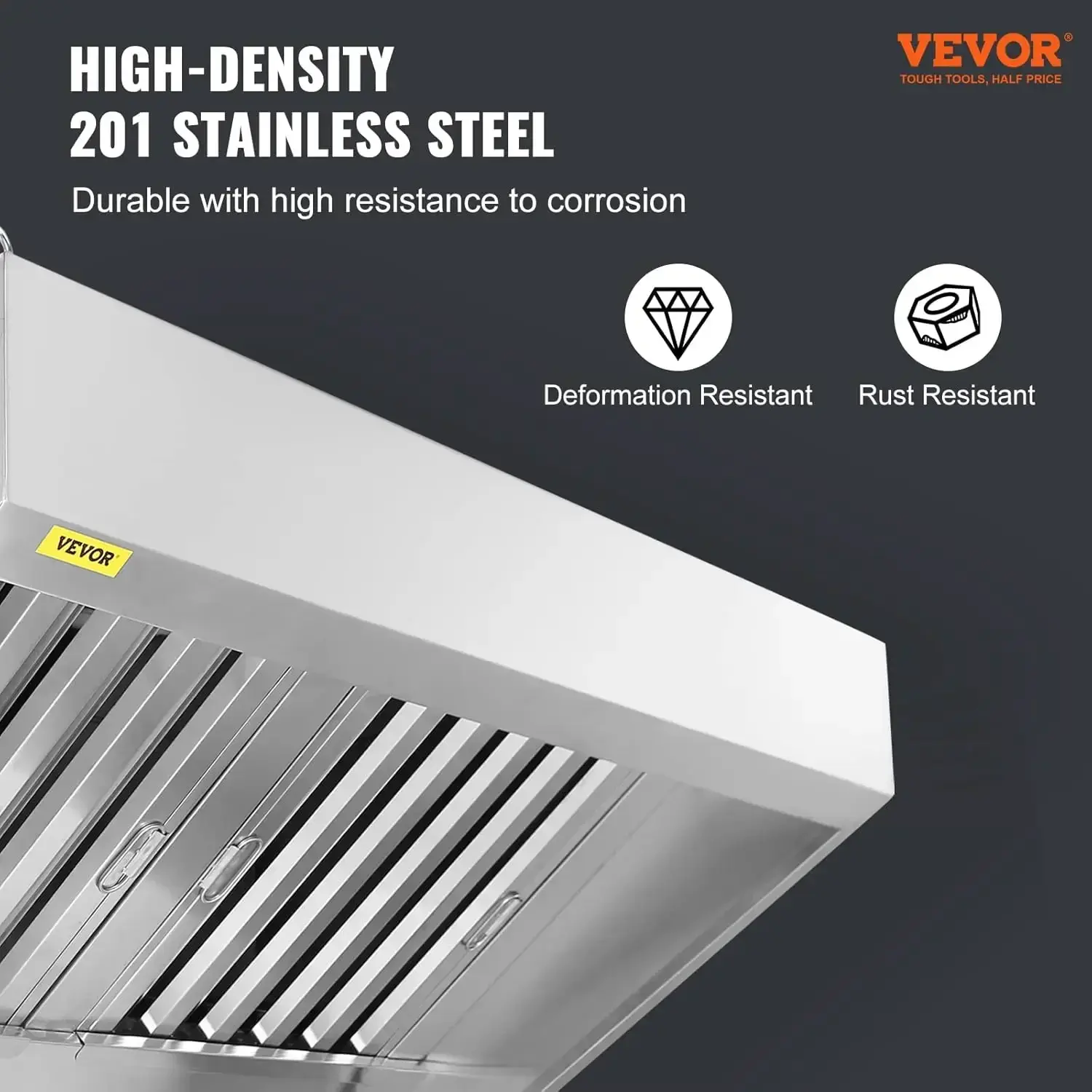Commercial Exhaust Hood, 8FT Food Truck Hood Exhaust, 201 Stainless Steel Concession Trailer Hood with 4 Detachable