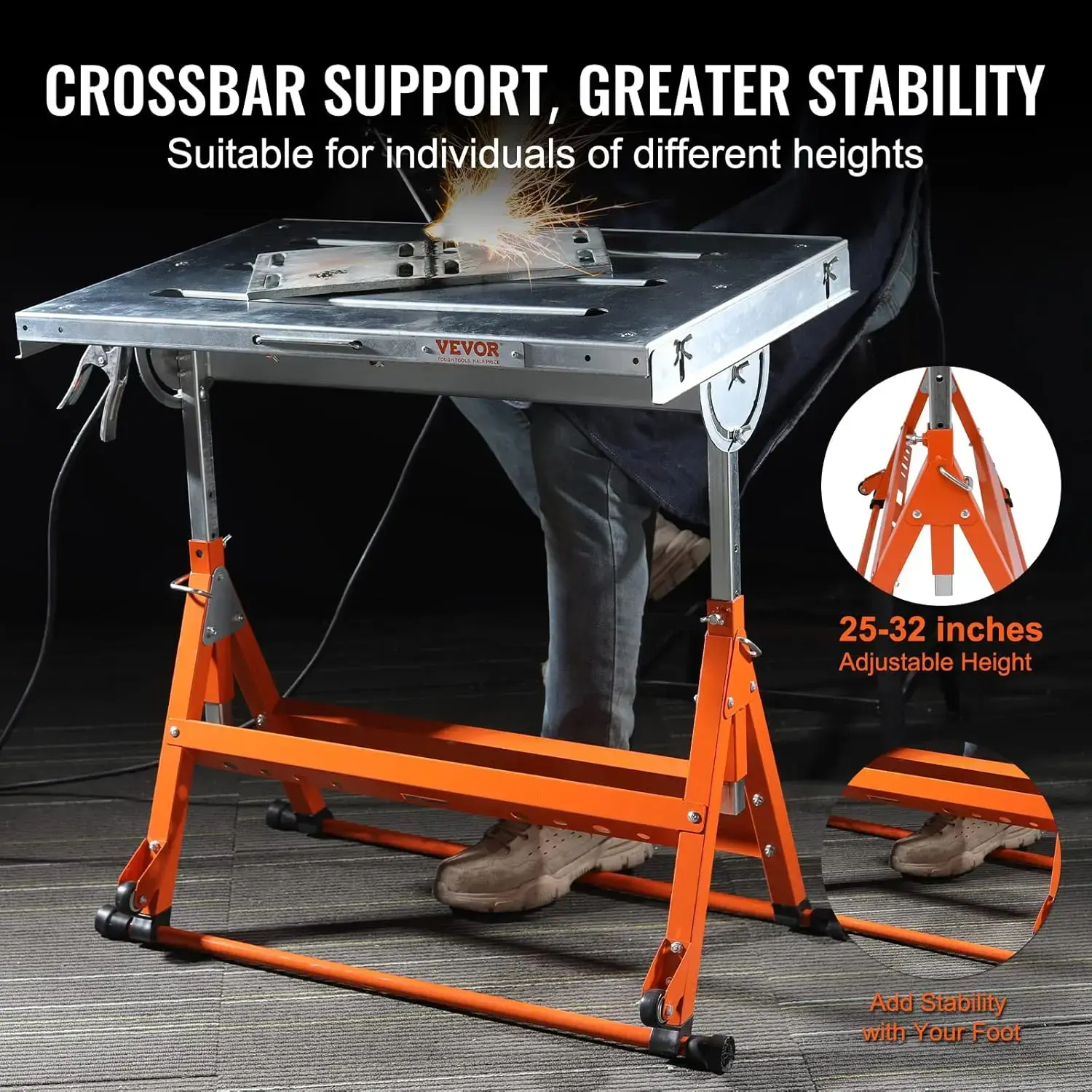 Welding Table Foldable 30"x20", Welding Workbench Table 400lbs Load Capacity Steel on Wheels