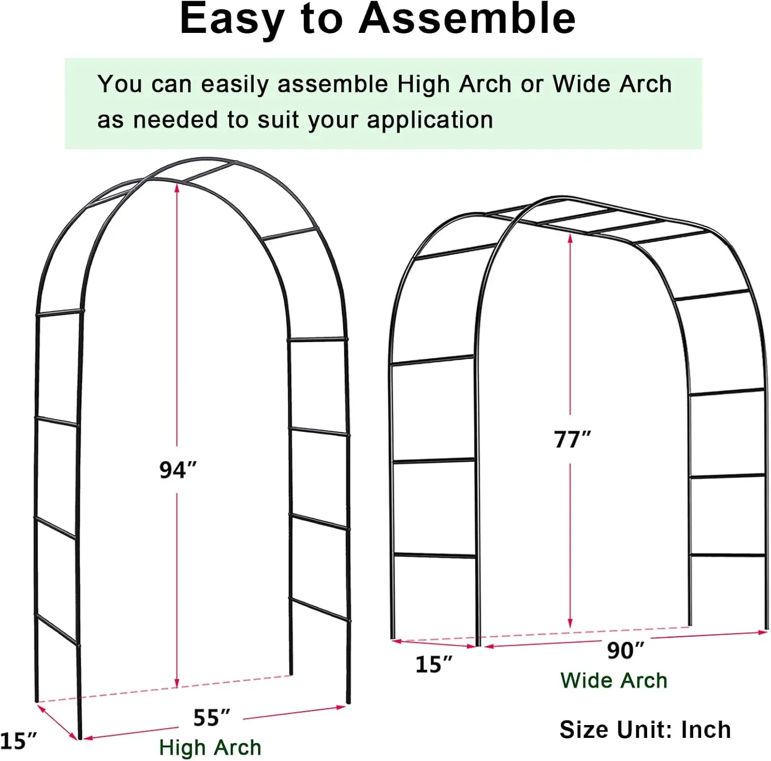 Metal Pergola Arbor, Outdoor Flower Garden Arch Trellis, Steel Garden Arbor for Climbing Plants, 7'8" H x 4'5" W