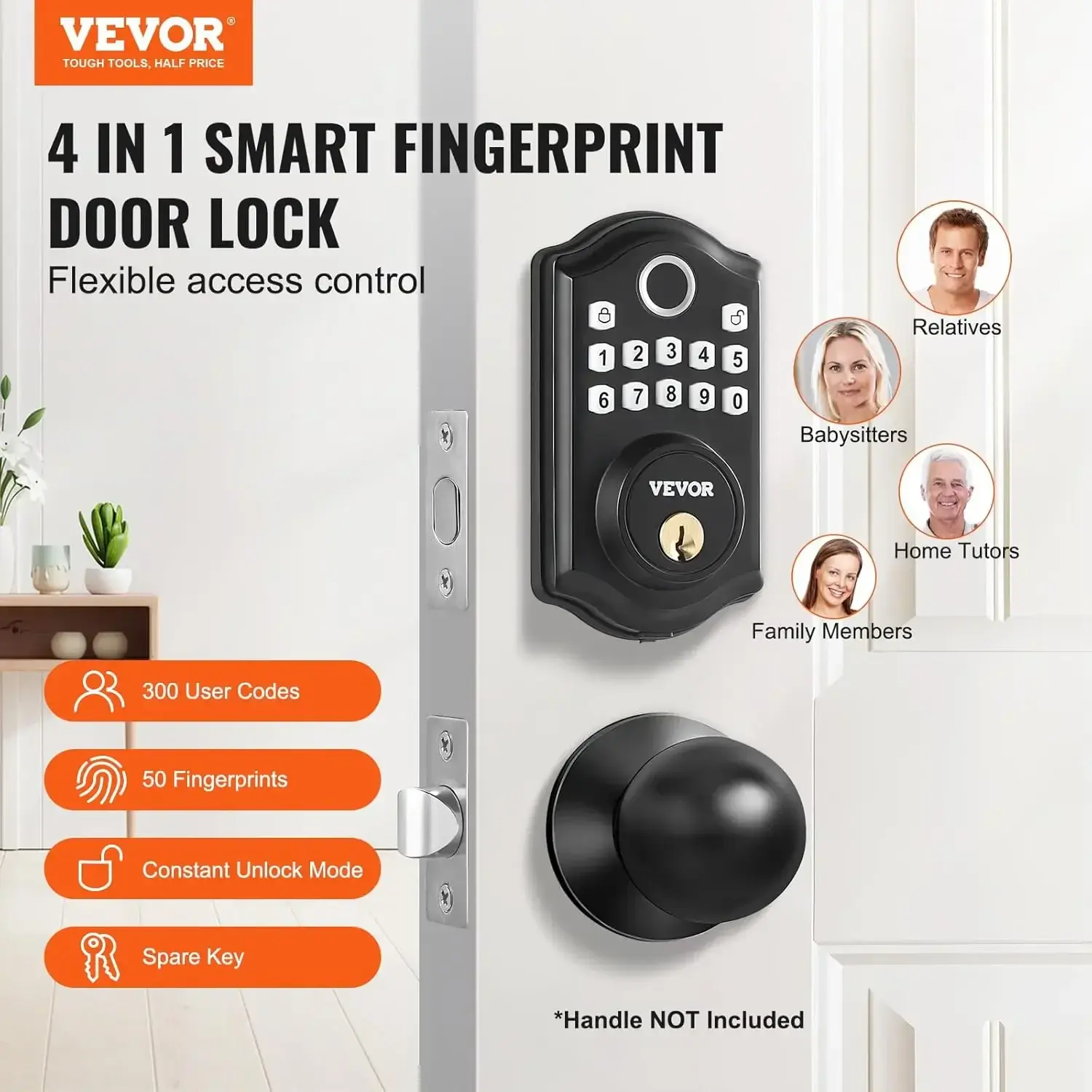 Fingerprint Door Lock, Keyless Entry Door Lock with Fingerprint/Keypad Code/Key