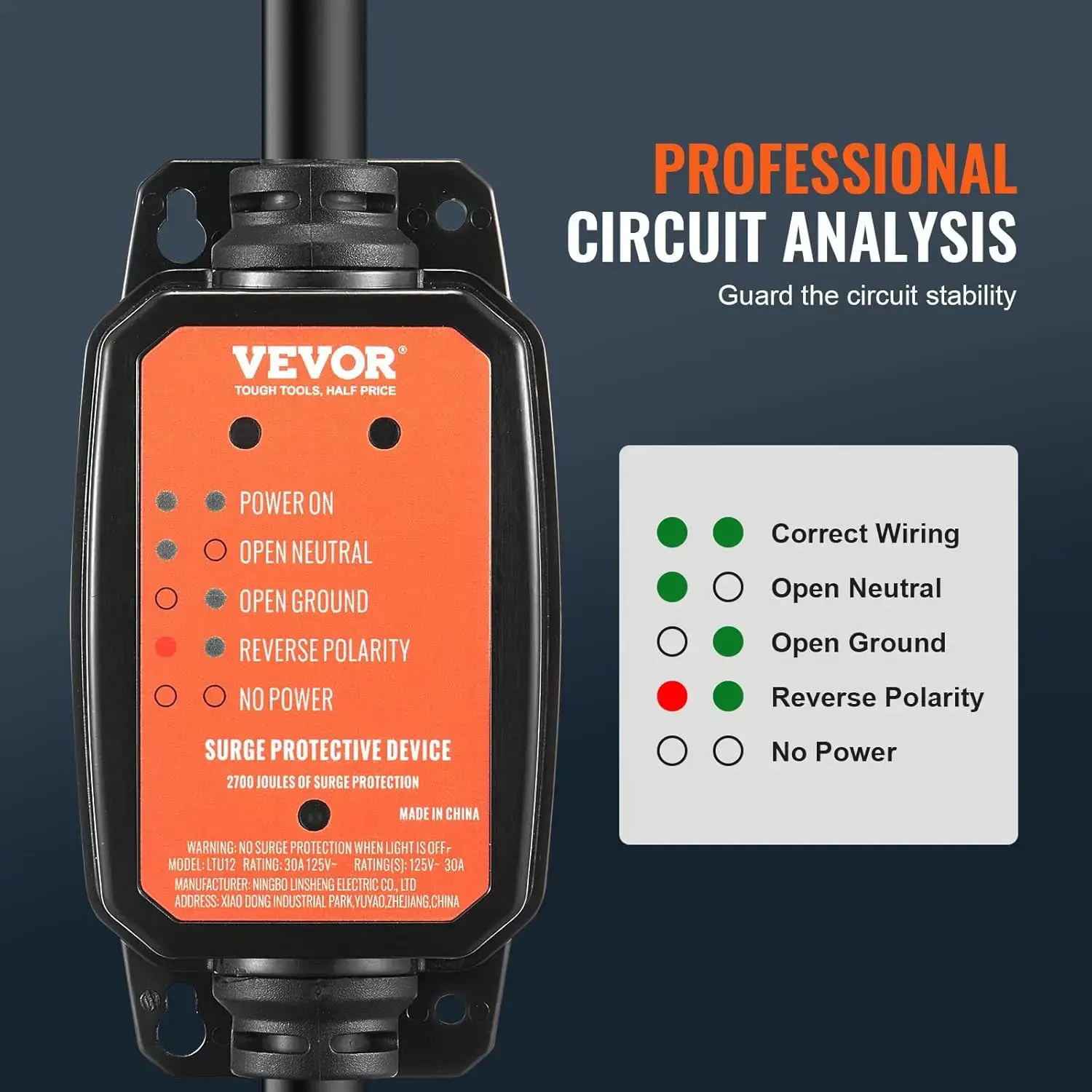RV Surge Protector, 30 Amp, 2700 Joules RV Voltage Protector Monitor Circuit Analyzer Power Guard, ETL Certified