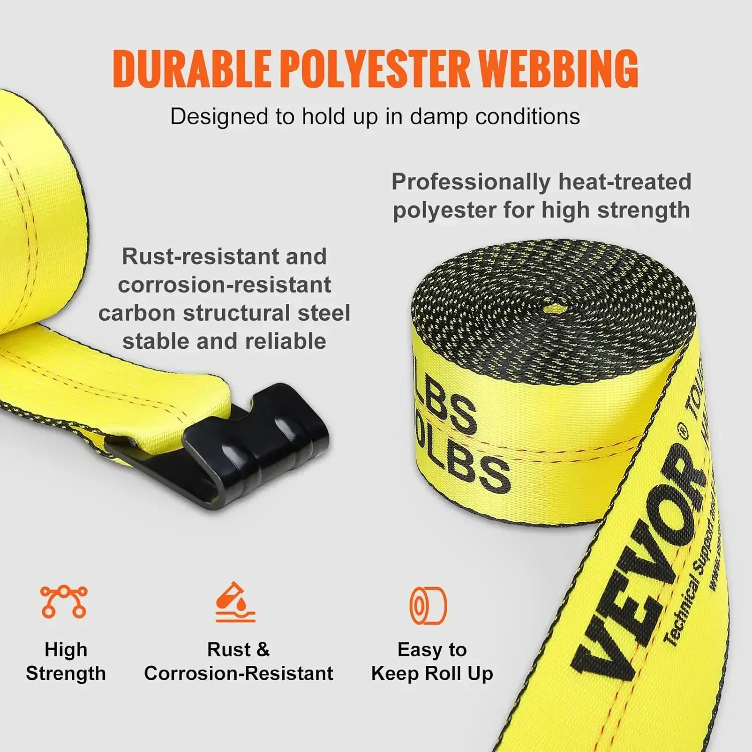 Winch Straps, 4" x 30', 6000 lbs Load Capacity, 18000 lbs Break Strength