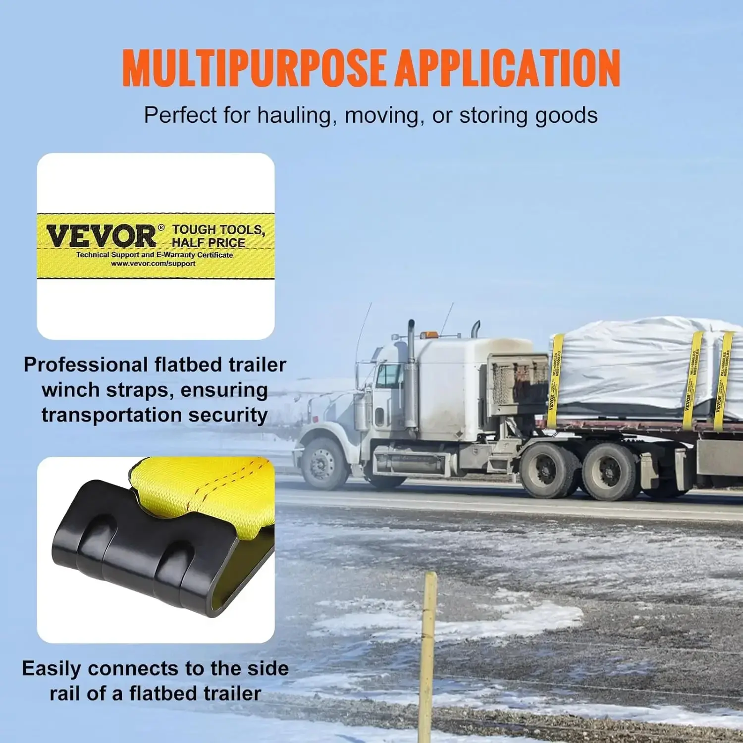 Winch Straps, 4" x 30', 6000 lbs Load Capacity, 18000 lbs Break Strength