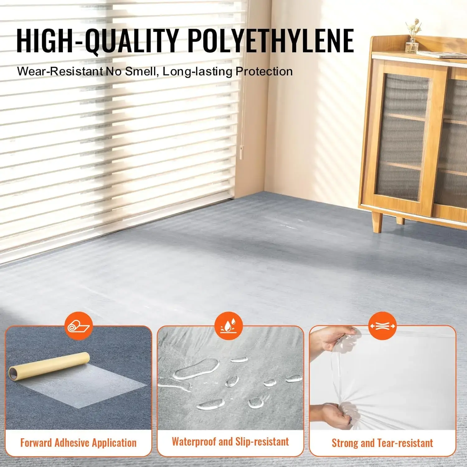 Carpet Protection Film, 24" x 100' Floor and Surface Shield, Polyethylene Adhesive Car Mat Protection Film Roll