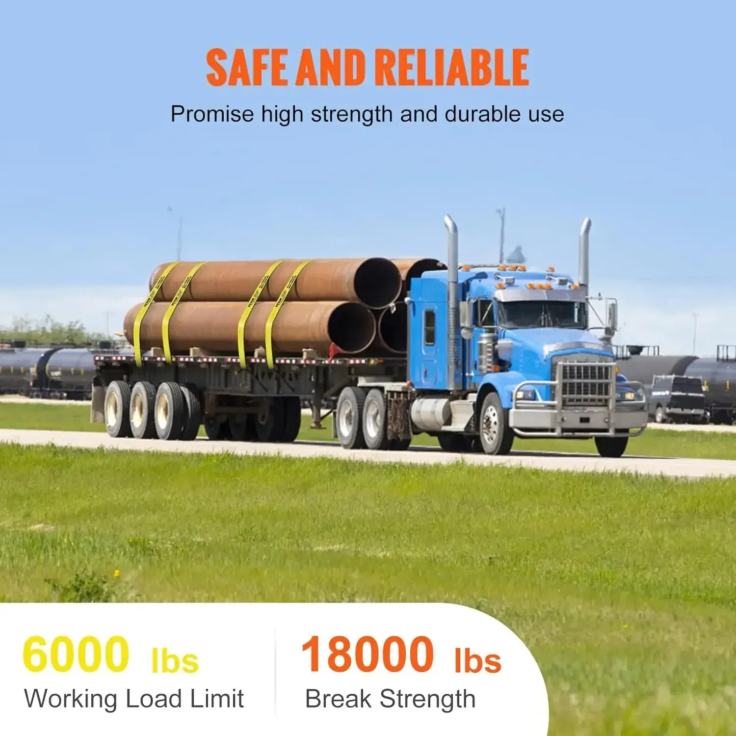 Winch Straps, 4" x 30', 6000 lbs Load Capacity, 18000 lbs Break Strength