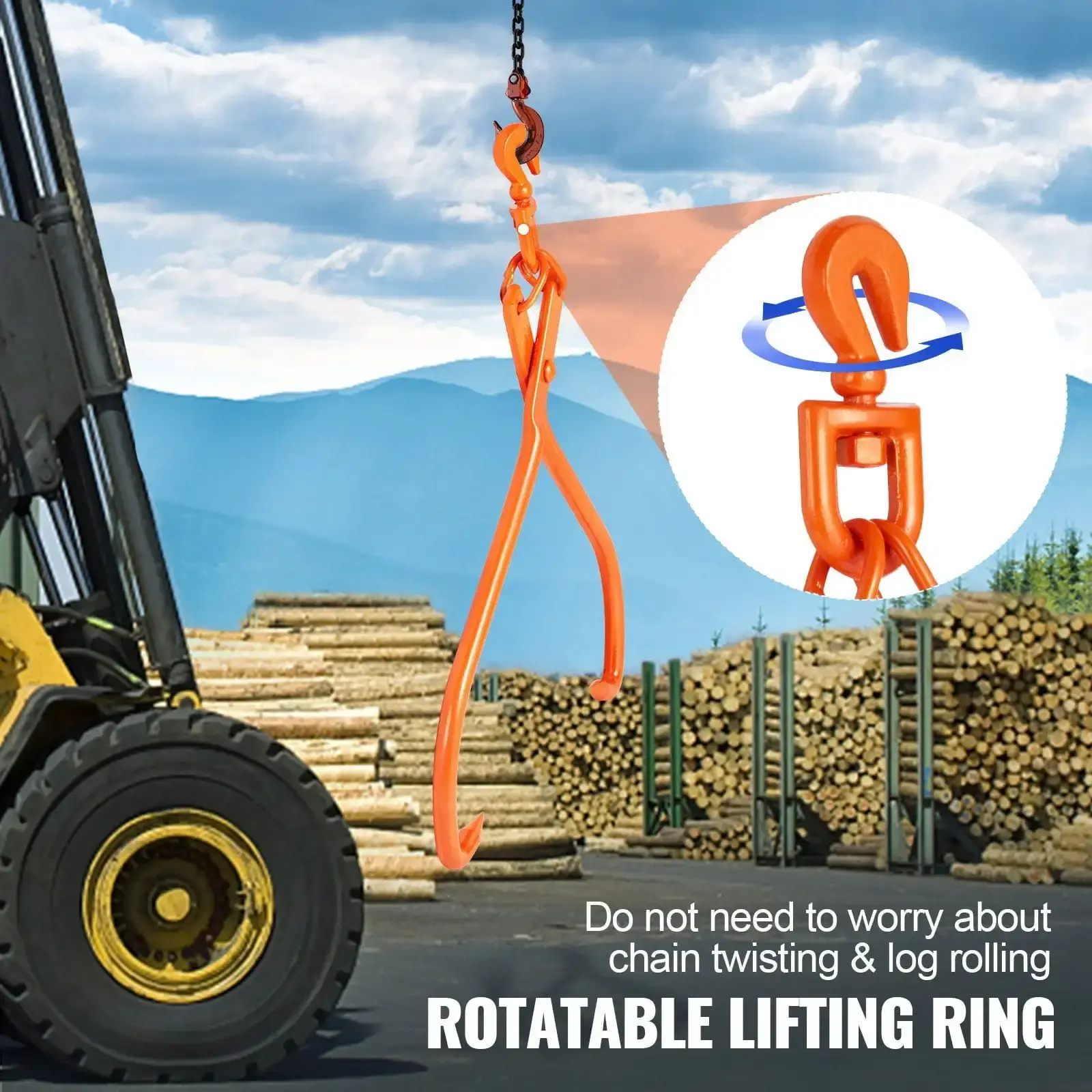 Log Skidding Tongs, 32 inch 2 Claw Log Lifting Tongs, Heavy Duty Rotating Steel Lumber Skidding Tongs