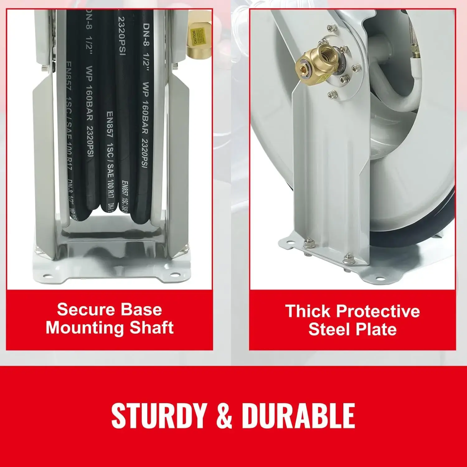 Fuel Hose Reel, 1/2" x 50', Extra Long Retractable Machine Oil Hose Reel, Spring Driven Auto Swivel Rewind