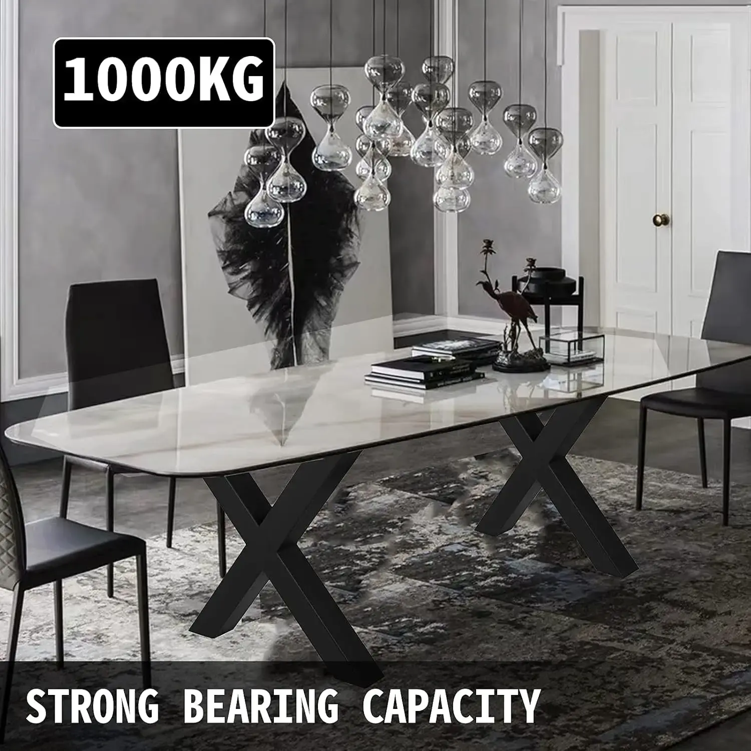 Set of 2 Steel Table Legs, 28''Height 24''Wide Dining Table Legs, Heavy Duty 3.1" Square Box Section X Frame Table Legs