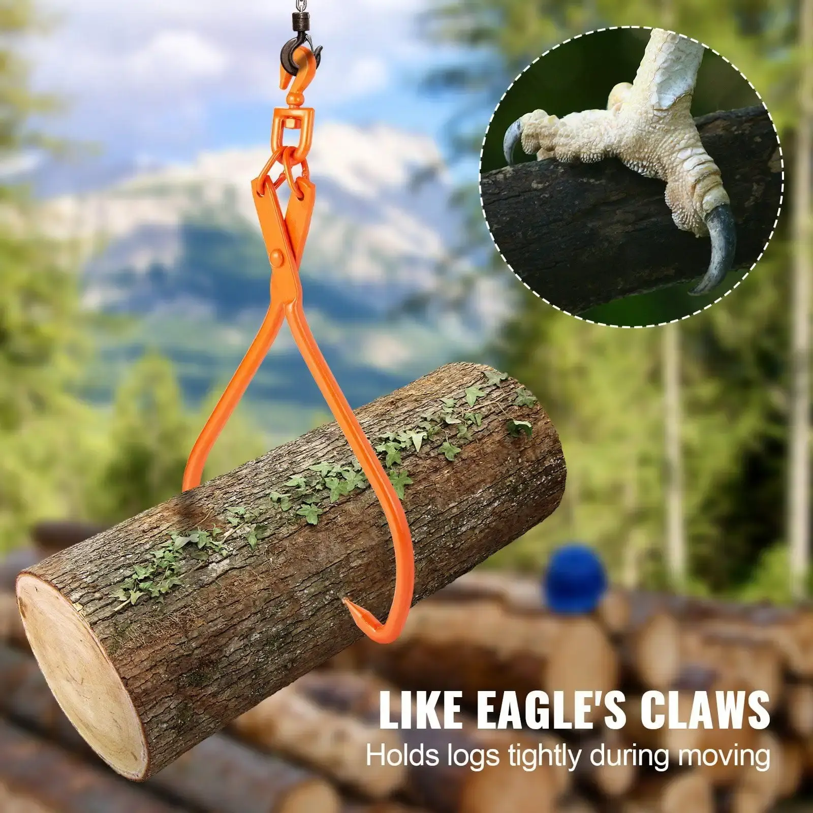 Log Skidding Tongs, 32 inch 2 Claw Log Lifting Tongs, Heavy Duty Rotating Steel Lumber Skidding Tongs