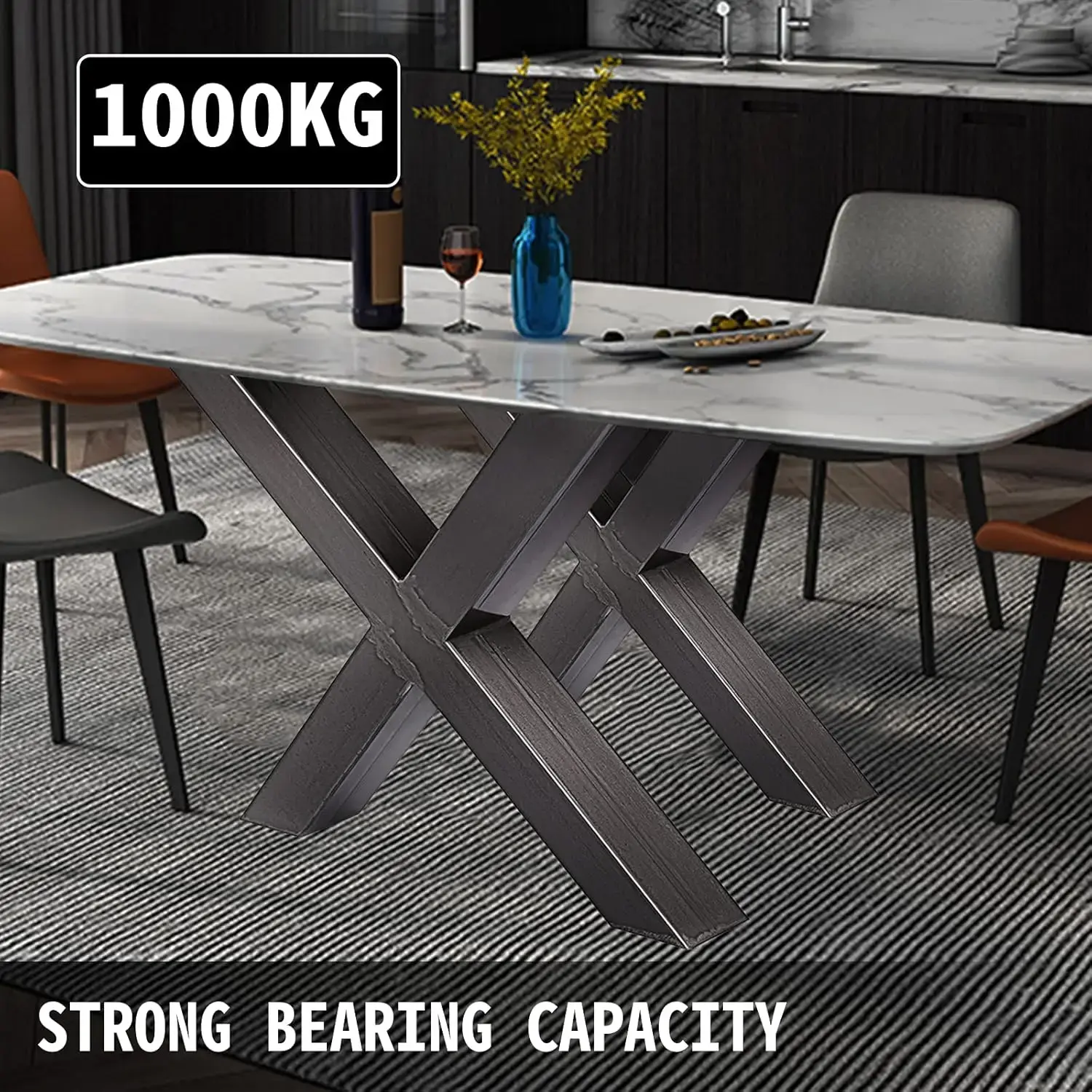 Set of 2 Steel Table Legs, 28''Height 24''Wide Dining Table Legs, Heavy Duty 3.1" Square Box Section X Frame Table