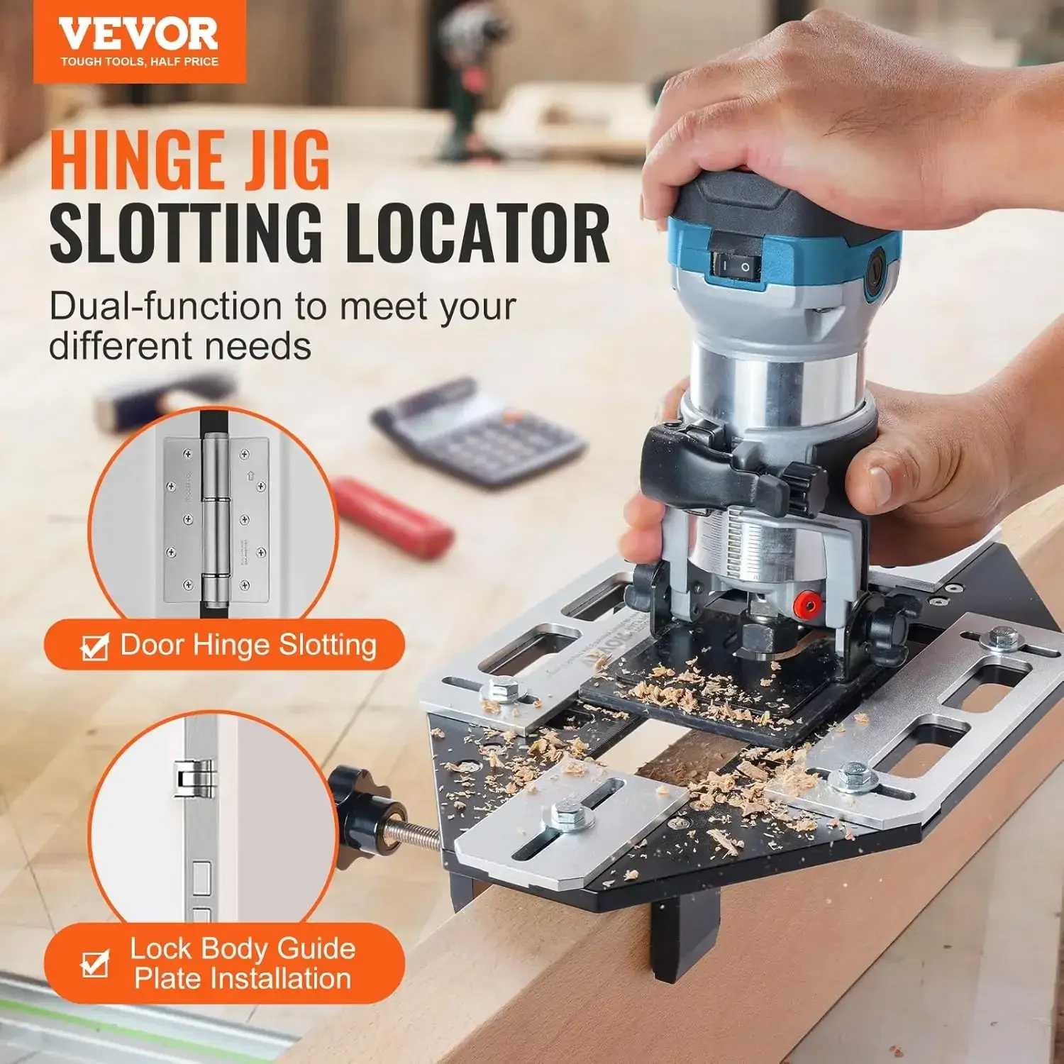 Door Hinge Jig, Aluminum Alloy Woodworking Hole Opener, Slotting Locator, Flexible Wooden Door Hinge Hole Guide