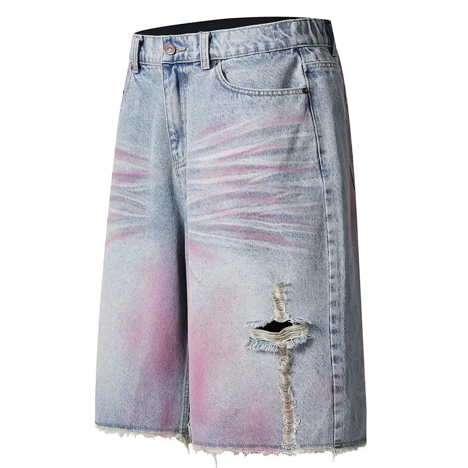 Ripped Denim Shorts Men Summer Casual Loose Blue Jeans Shorts Streetwear Harajuku Hip Hop Shorts