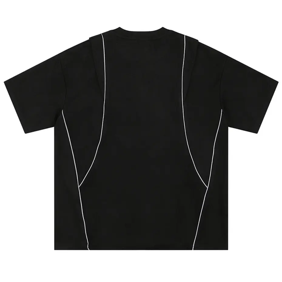 Men Suede T-shirt Reflective Striped Short Sleeve Tshirt 2025 Streetwear Harajuku Hip Hop T Shirt Summer Loose Casual Tee Tops