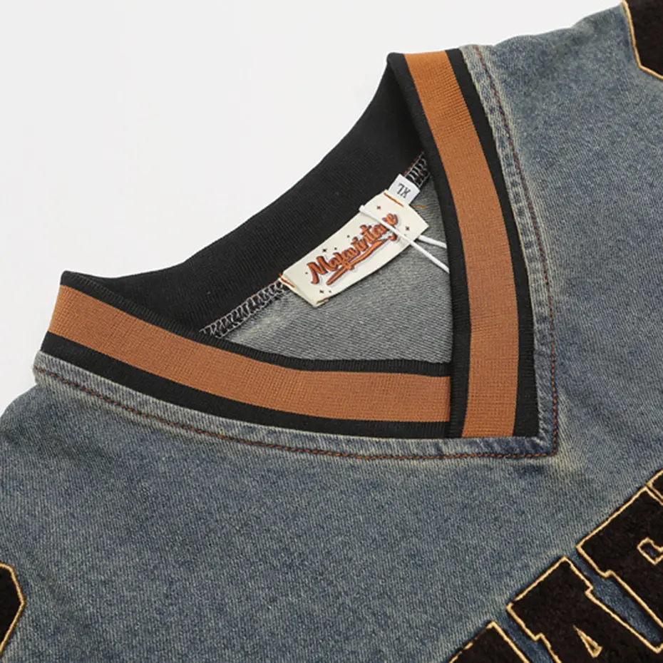 Vintage Denim Sweatshirts Letter Star Embroidery Oversized Hoodie Men 2025 Autumn Pullovers Streetwear Hip Hop Oversized Hoodies
