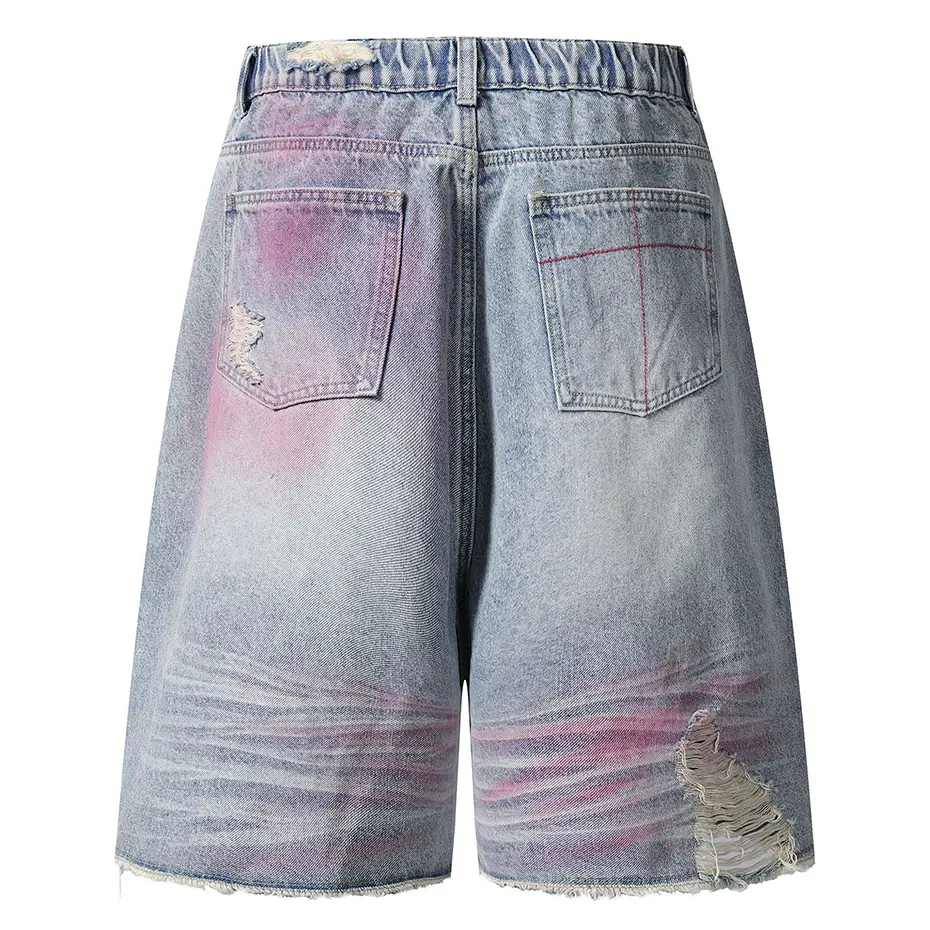 Ripped Denim Shorts Men Summer Casual Loose Blue Jeans Shorts Streetwear Harajuku Hip Hop Shorts