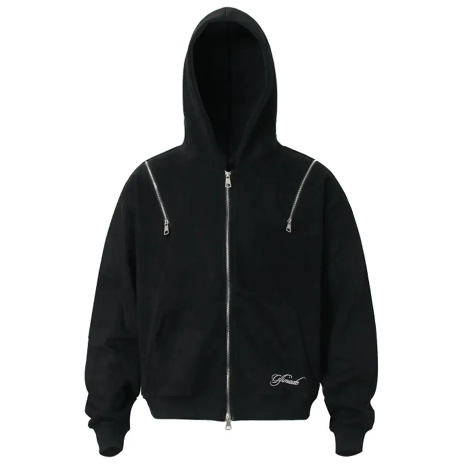 Vintage Suede Hoodies Multi Zipper Hooded Hoodies Jackets Men Streetwear Harajuku Hip Hop Oversized Hoodies Sweatshirts