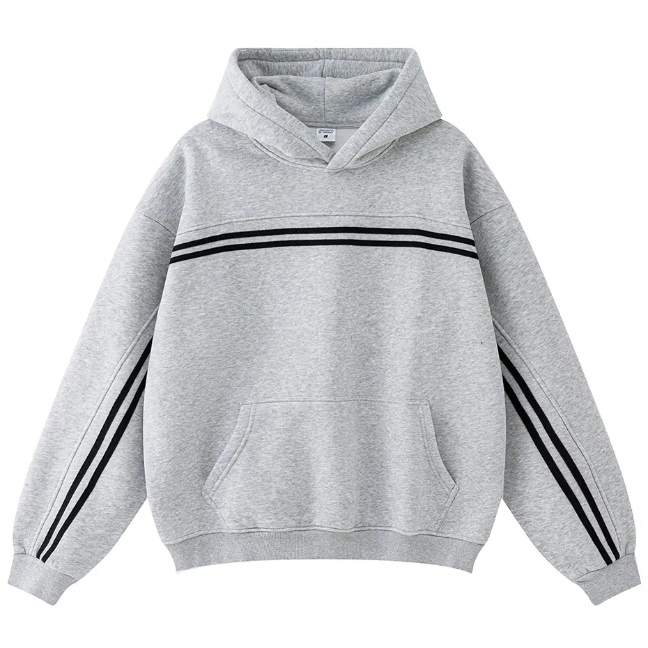 Vintage Striped Hoodies Thicken Fleece Pullover Fall Winter Loose Casual Hoodie Men Washed Black Sweatshirts Hoodie