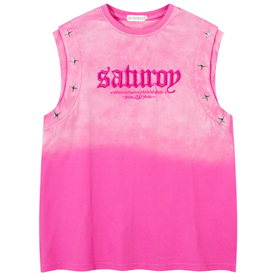 Letter Embroidery Metal Star Tank Tops Men Summer Vintage Vest Sleeveless Tee T-shirt Streetwear Harajuku Hip Hop Tank Tops