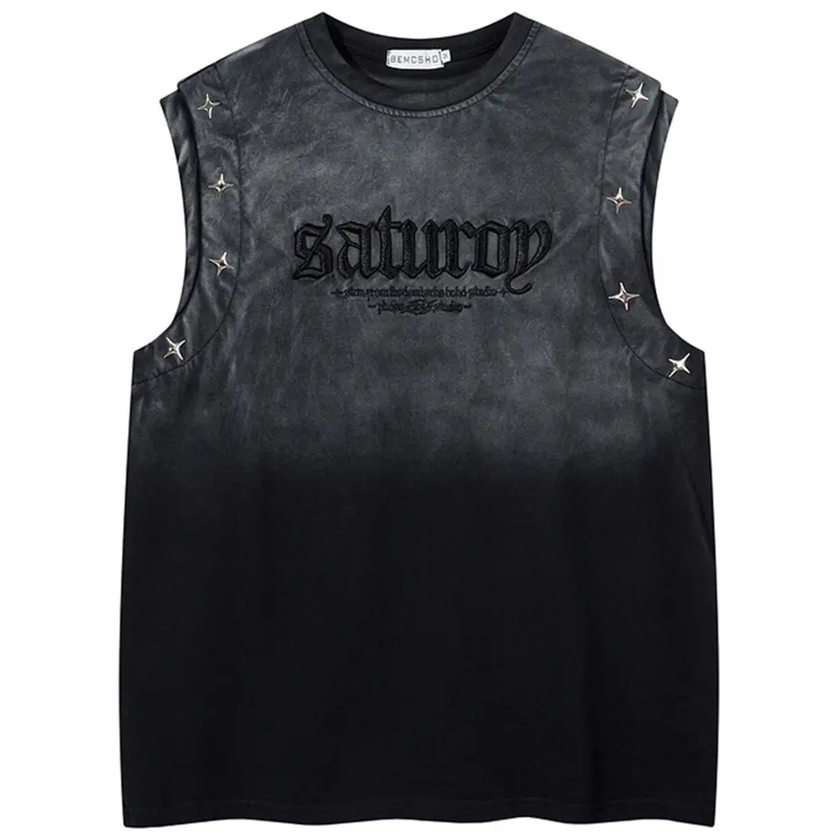 Letter Embroidery Metal Star Tank Tops Men Summer Vintage Vest Sleeveless Tee T-shirt Streetwear Harajuku Hip Hop Tank Tops