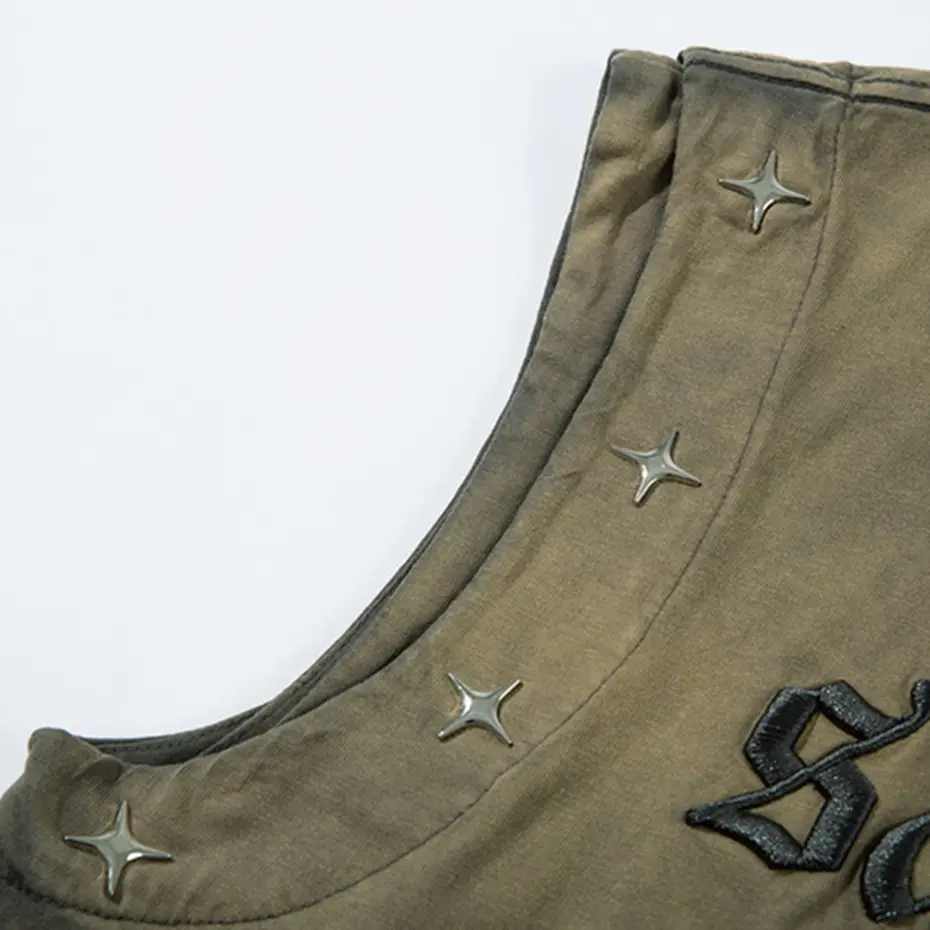 Letter Embroidery Metal Star Tank Tops Men Summer Vintage Vest Sleeveless Tee T-shirt Streetwear Harajuku Hip Hop Tank Tops