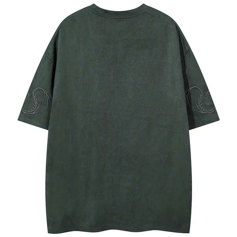 Dragon Embroidery Hip Hop T Shirts Men Streetwear Harajuku Hip Hop Oversized T-shirt Summer Vintage Suede Tee Tops