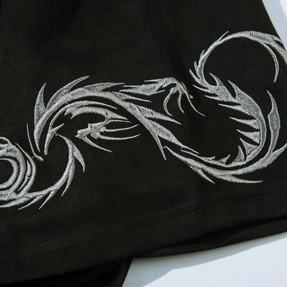 Dragon Embroidery Hip Hop T Shirts Men Streetwear Harajuku Hip Hop Oversized T-shirt Summer Vintage Suede Tee Tops