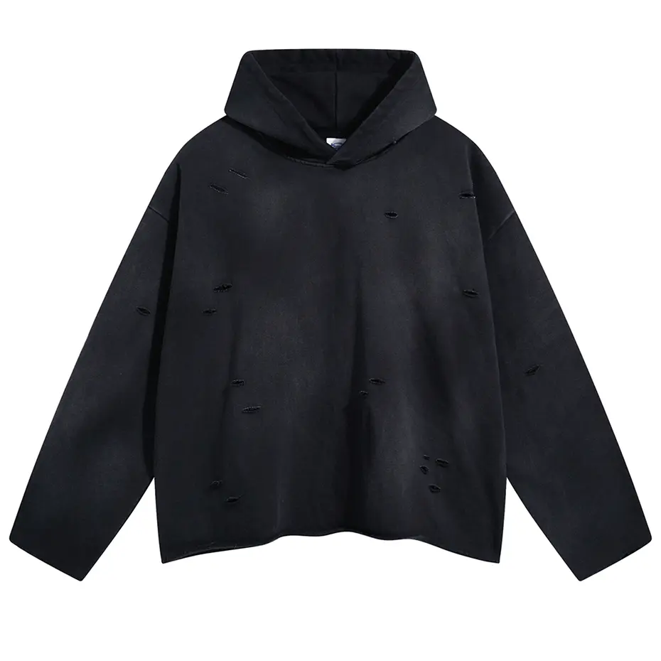 Broken Destroy Ripped Hoodies Vintage Loose Pullover Sweatshirts Men's 2025 Streetwear Hip Hop Harajuku Oversized Hoodie Y2K