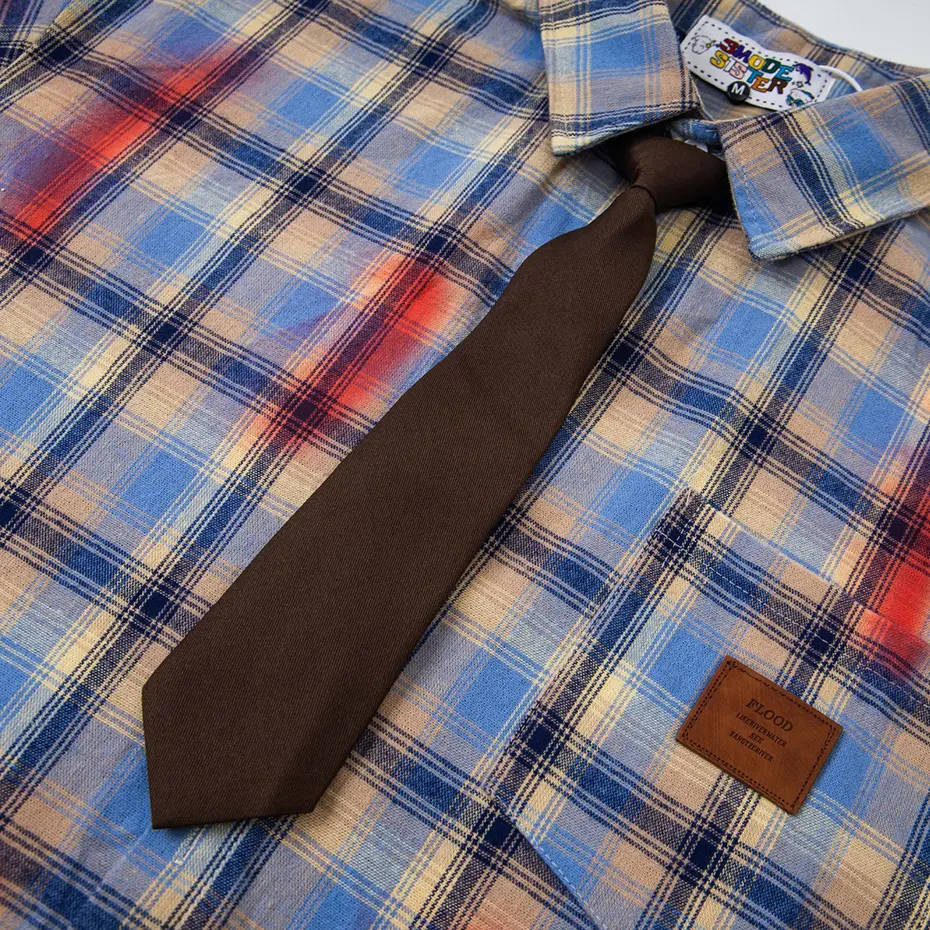 Vintage Plaid Shirts with Necktie Streetwar Harajuku Hip Hop Oversized Shirts Button Up Blouse Casual Loose Varsity Shirts