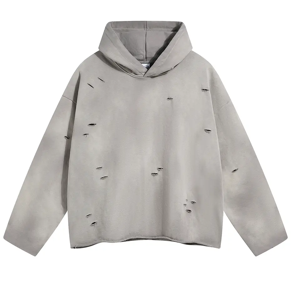 Broken Destroy Ripped Hoodies Vintage Loose Pullover Sweatshirts Men's 2025 Streetwear Hip Hop Harajuku Oversized Hoodie Y2K