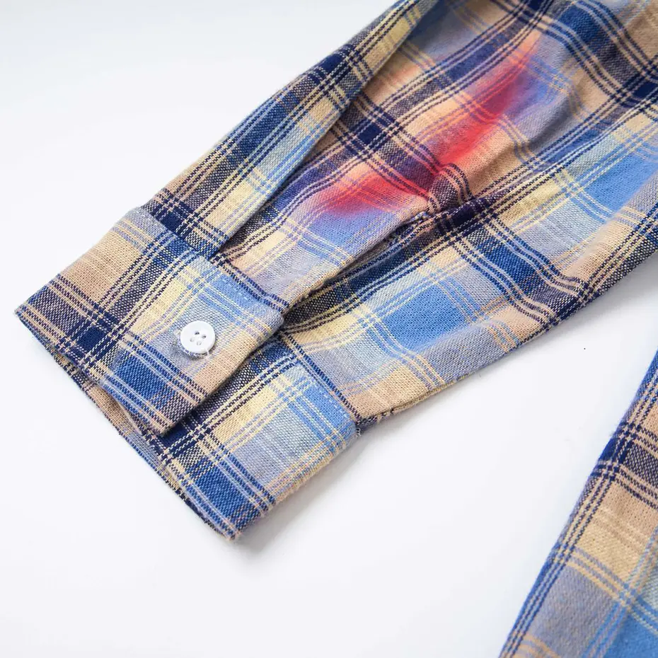 Vintage Plaid Shirts with Necktie Streetwar Harajuku Hip Hop Oversized Shirts Button Up Blouse Casual Loose Varsity Shirts