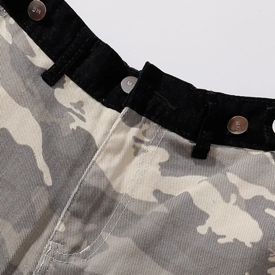 Camouflage Denim Shorts Men's Summer Wide Leg Loose Shorts Streetwear Harajuku Hip Hop Shorts