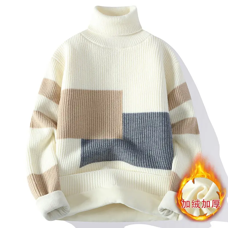 Men Turtlenecks Sweaters New Winter Man Fleece Warm Knitted Pullovers Man Casual Sweaters Good Quality Male Pullovers Size 4XL