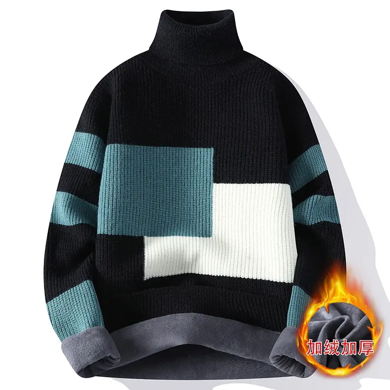 Men Turtlenecks Sweaters New Winter Man Fleece Warm Knitted Pullovers Man Casual Sweaters Good Quality Male Pullovers Size 4XL