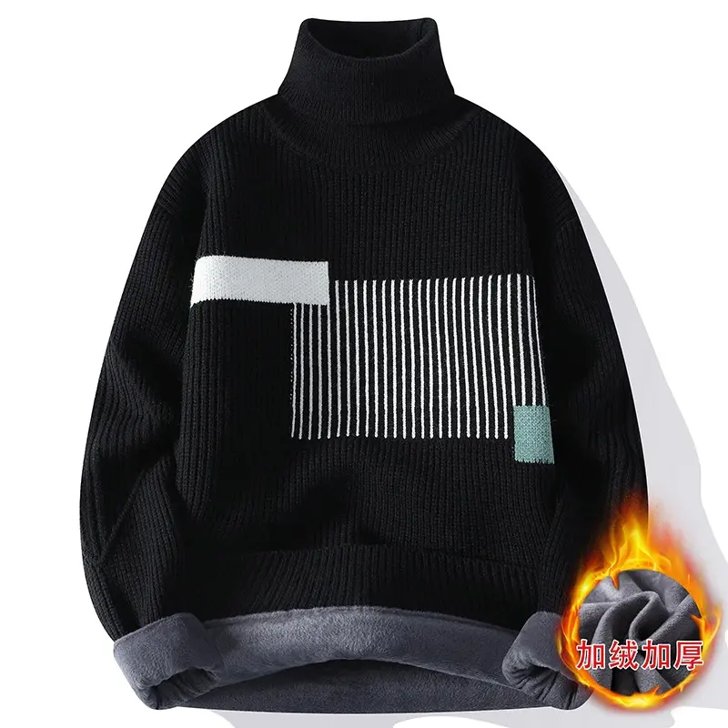 New Winter Men Fleece Turtlenecks Sweaters Man Warm Knitted Pullovers Man Casual Sweaters Good Quality Male Pullovers Size 4XL