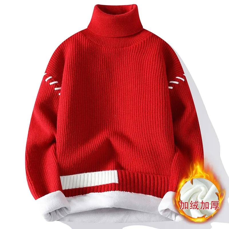 New Winter Men Fleece Turtlenecks Sweaters Man Warm Knitted Pullovers Man Casual Sweaters Good Quality Male Pullovers Size 4XL