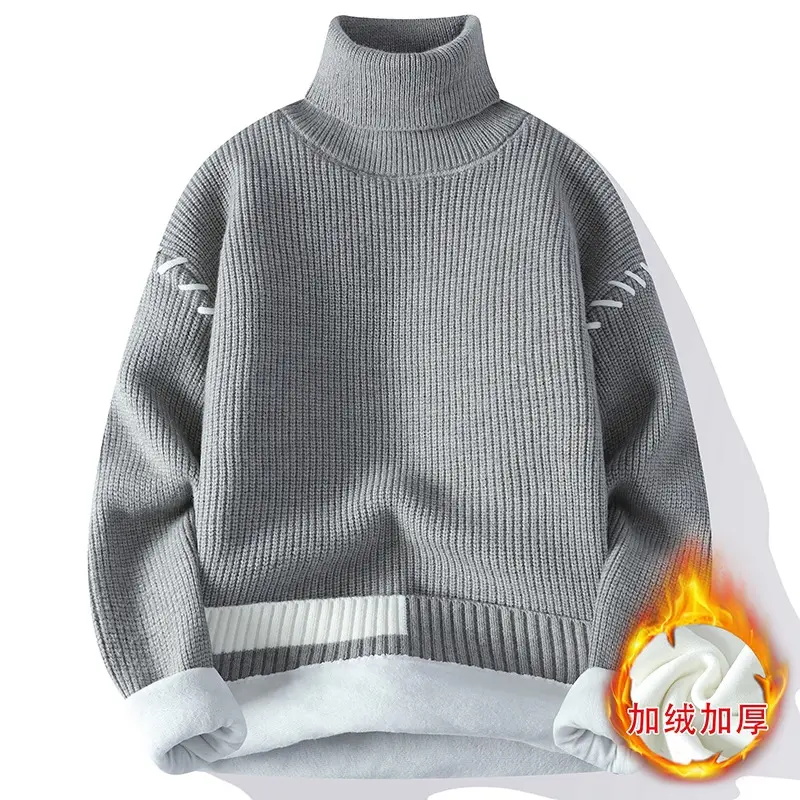 New Winter Men Fleece Turtlenecks Sweaters Man Warm Knitted Pullovers Man Casual Sweaters Good Quality Male Pullovers Size 4XL
