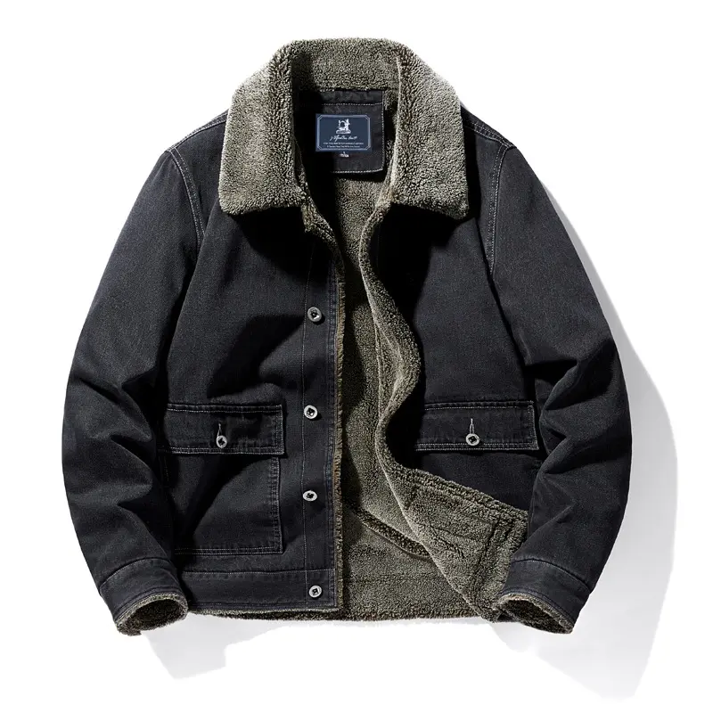 New Winter Men Fleece Warm Denim Jackets Large pockets Cargo Jeans Jackets High Quality Male Light Blue Slim Denim Coats Size 4X