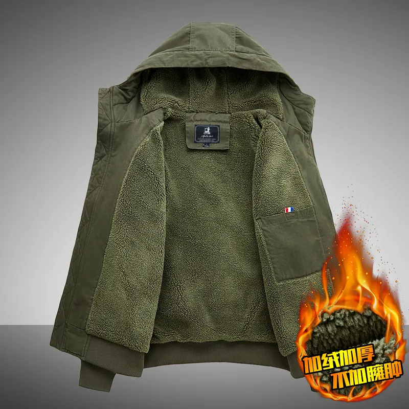 New Fashion Men Hooded Fleece Winter Dowm Jackets Warm Parkas Man Large Pockets Casual Cargo Jackets Male Loose Bomber Jackets 5